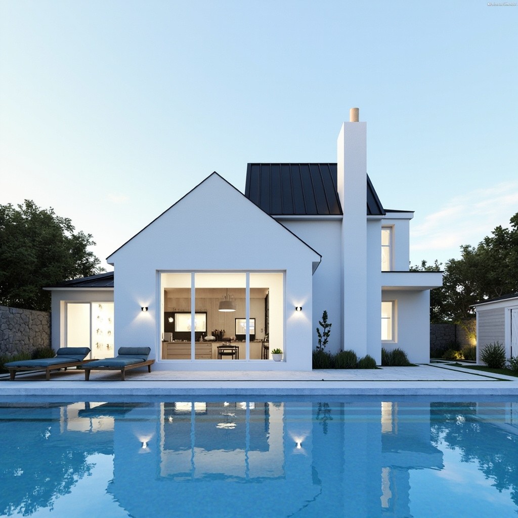 A Modern White House with Pool View