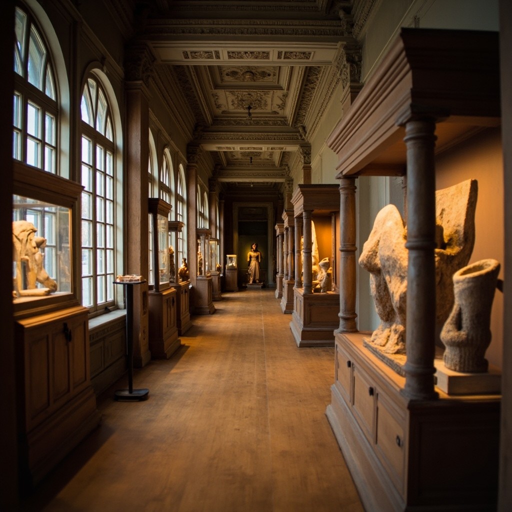 A Museum's Hallway Displaying Various Ancient Artifacts