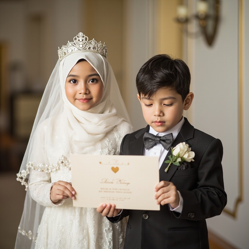 A Muslim Couple Holding Their Wedding Invitation