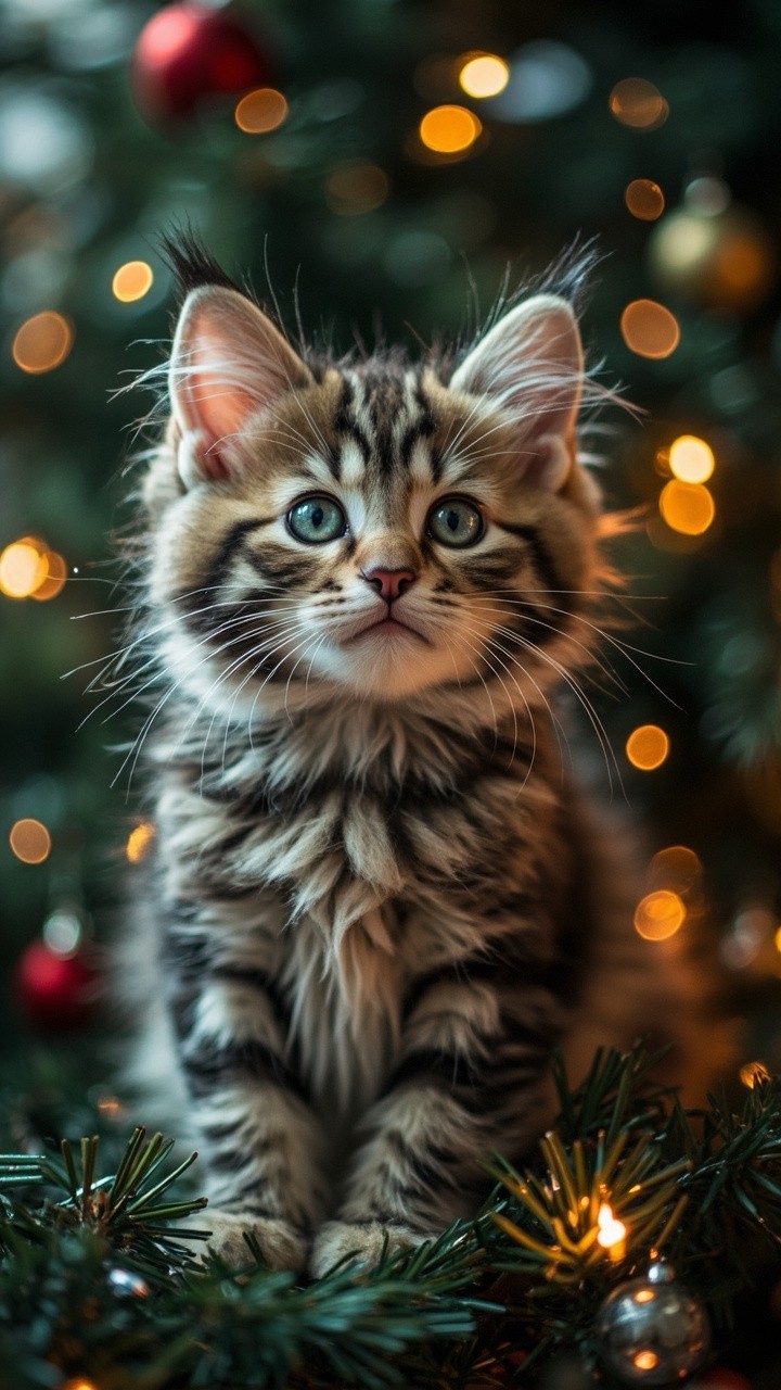 A Mystical Christmas Kitten Amidst Diamond Sparkles