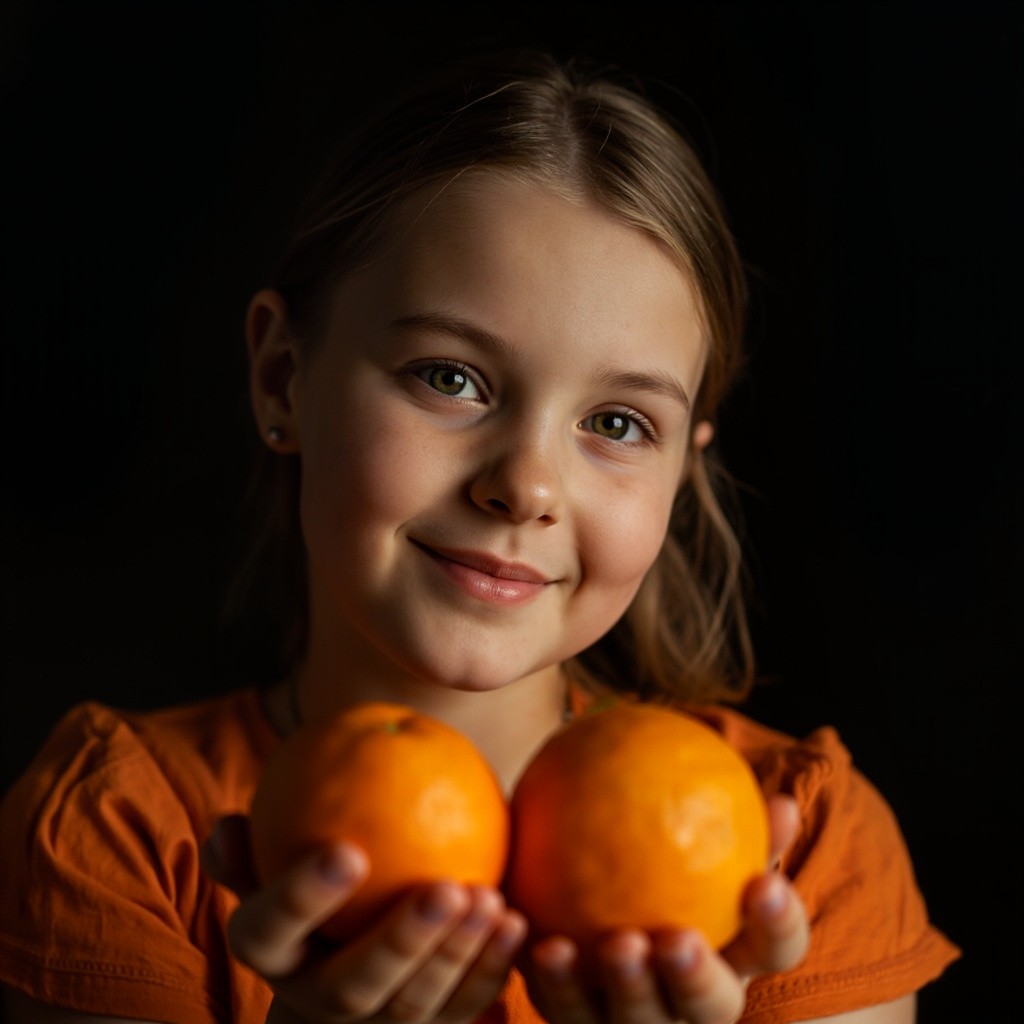 A Natural Russian Model Holding Oranges on Black