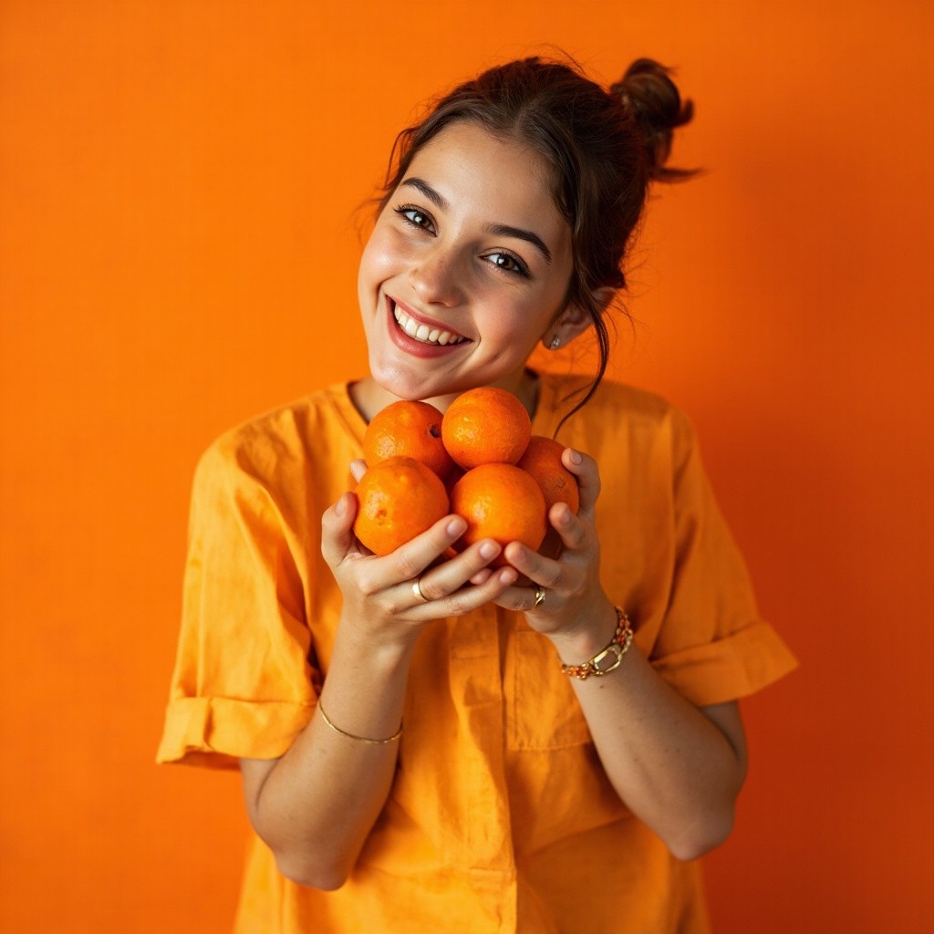 A Natural Russian Model Holding Oranges