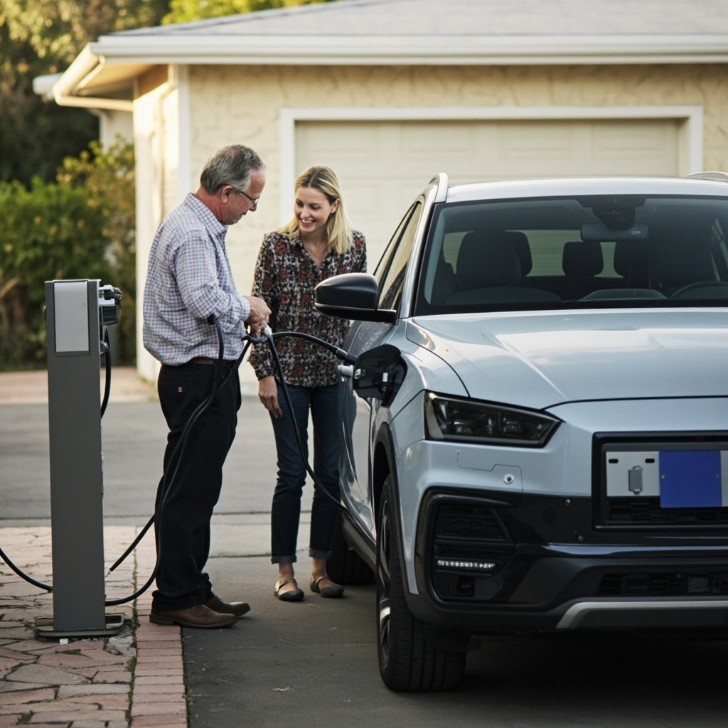 A New Energy Vehicle Charging by a House