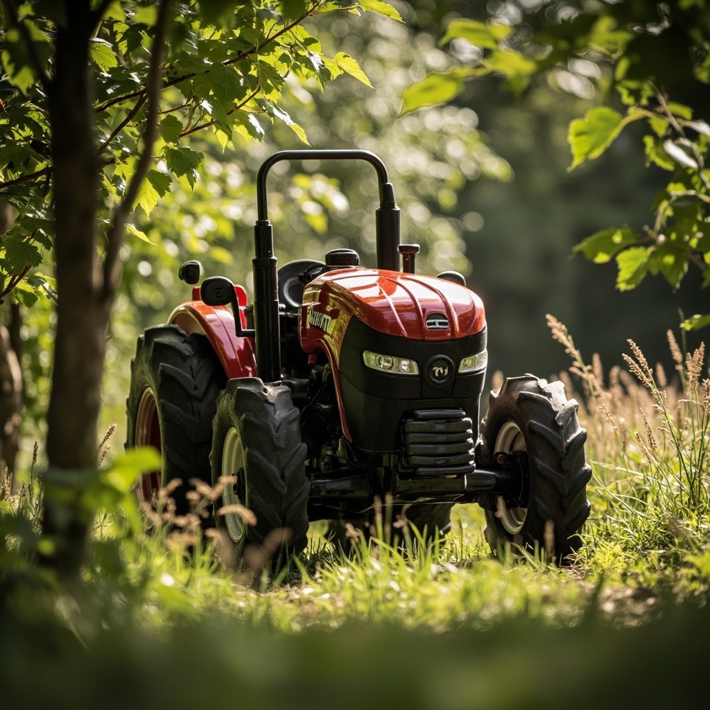 A New MTZ Tractor Driving in the Garden