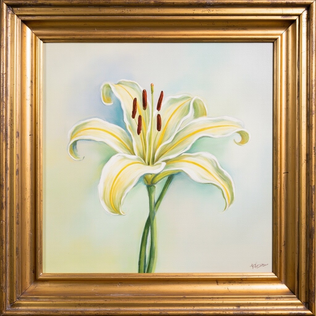 A Pastel Colored Lily in a Wooden Frame