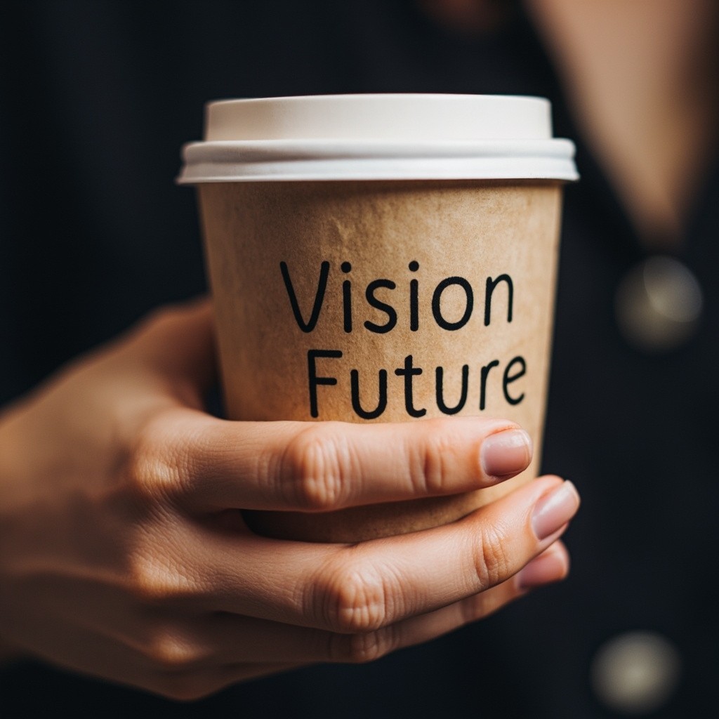 A Person Holding Coffee Cup with Future Vision