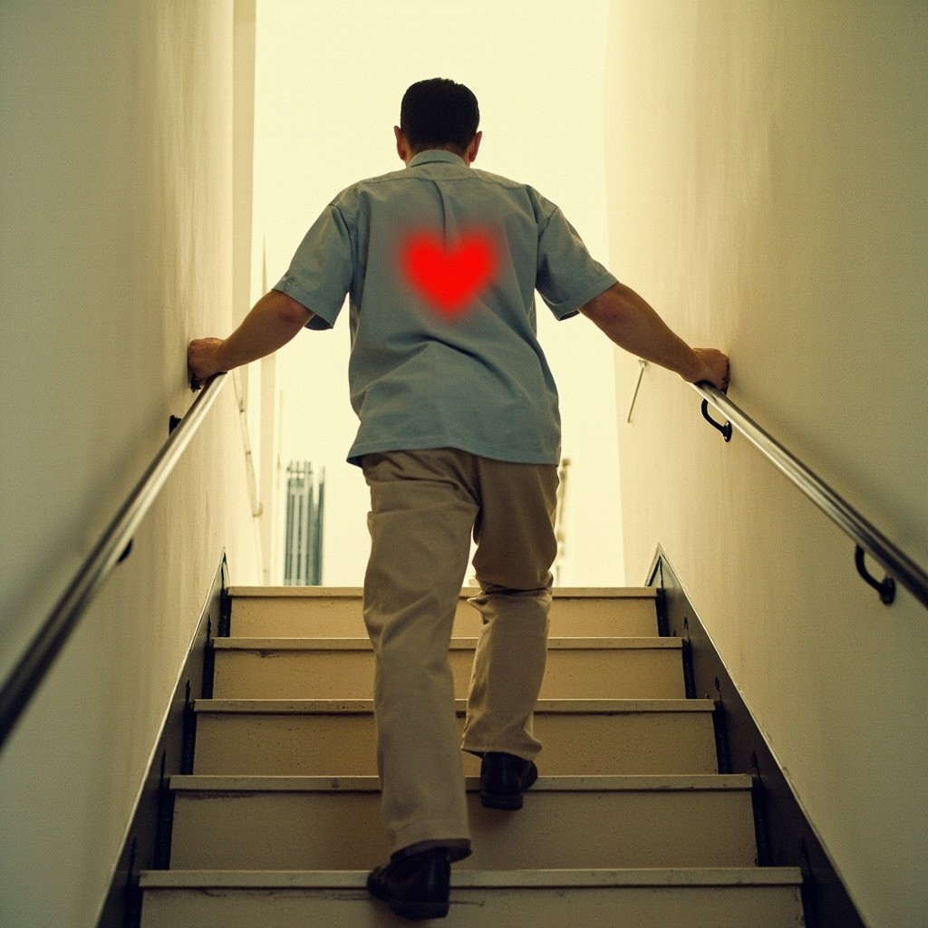 A Person Struggling to Climb Stairs