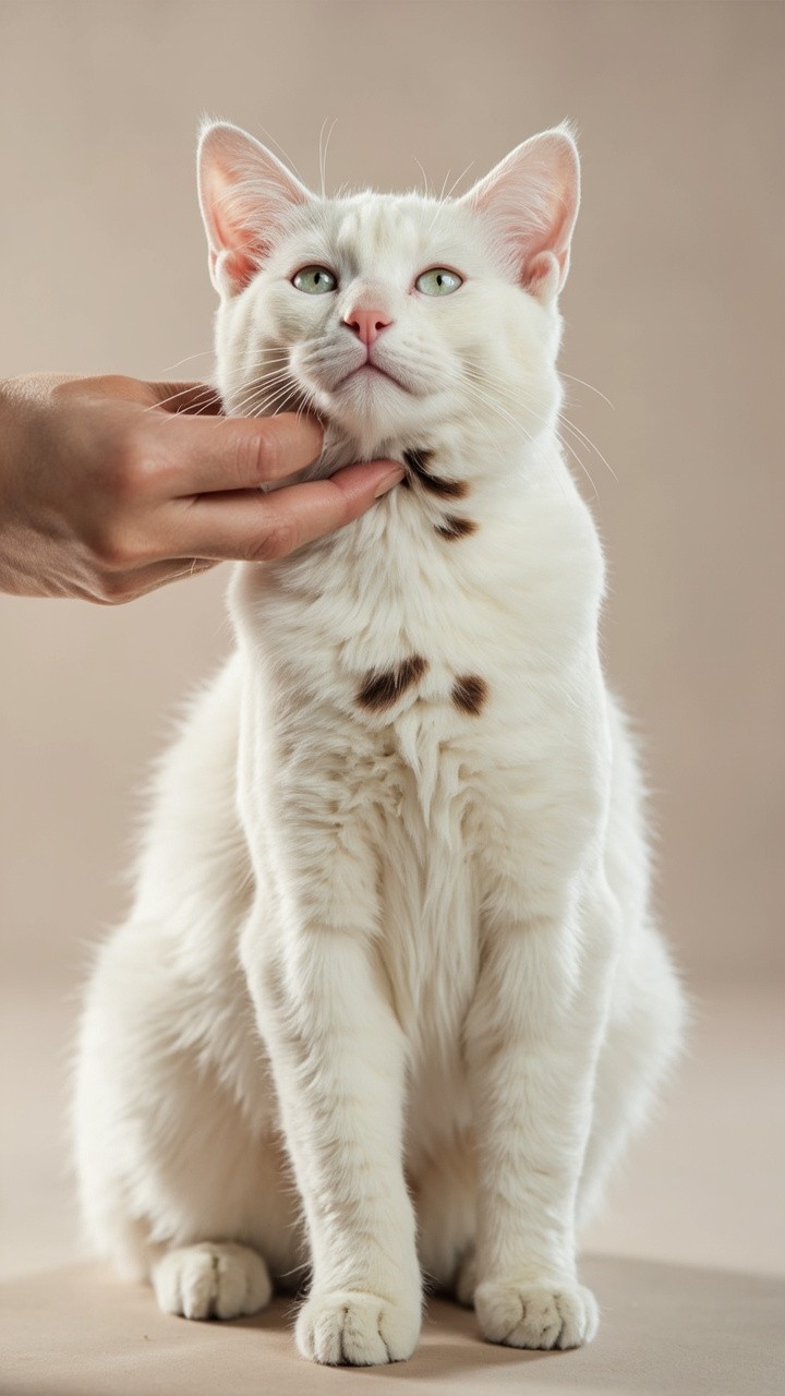 A Person Touching White Cat's Black Spots