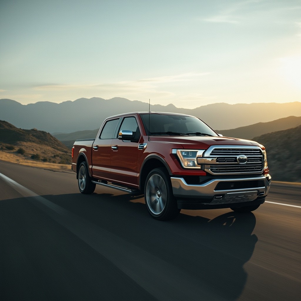 A Pickup Truck Driving on the Road