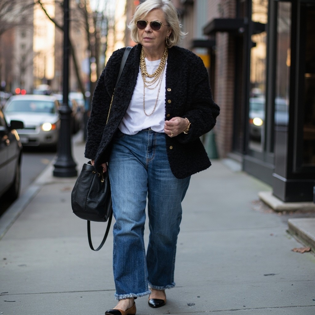 A Plus Size Woman Strolling in Stylish Ensemble