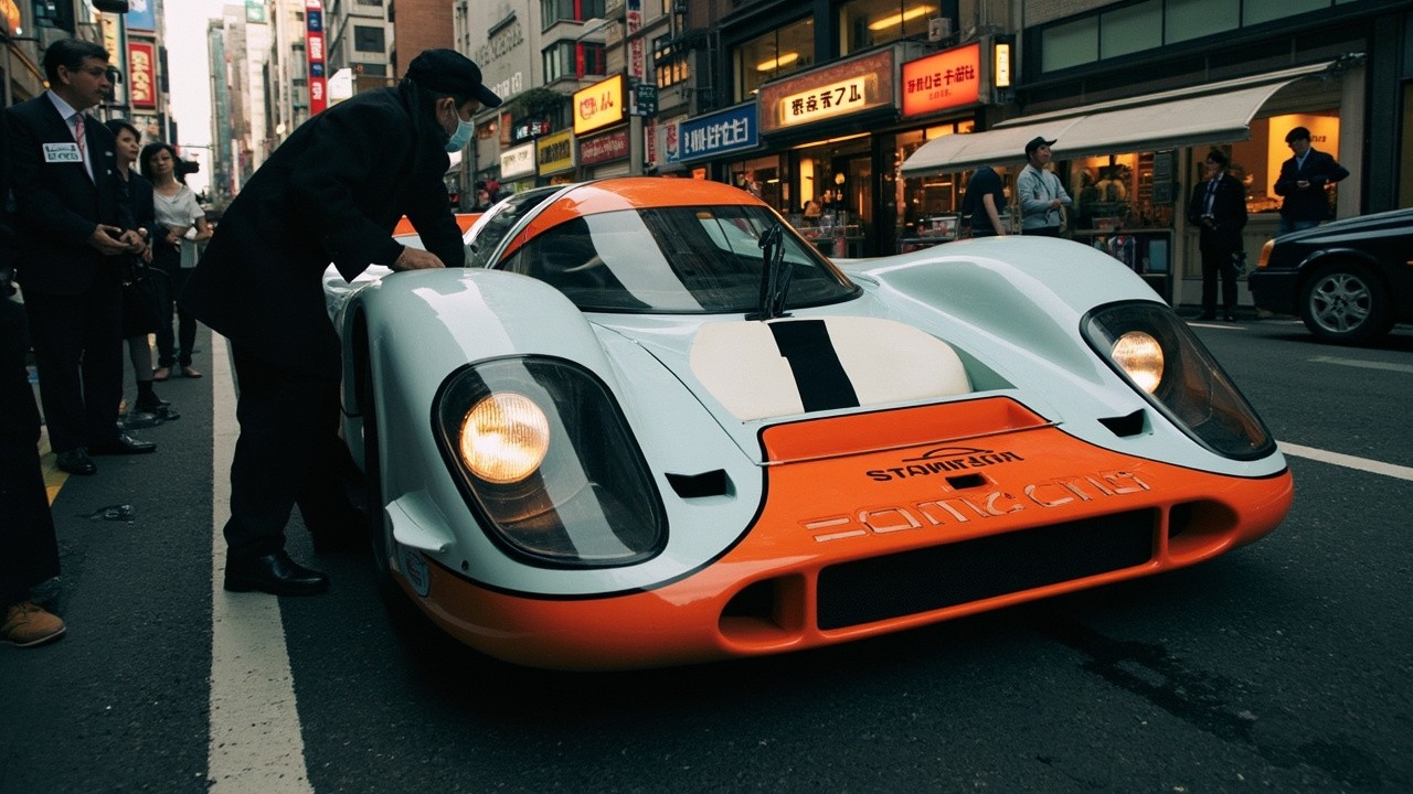 A Porsche 917 Driving in Tokyo Streets