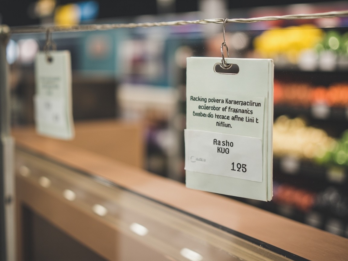 A Price Tag in the Shop with Blurry Products