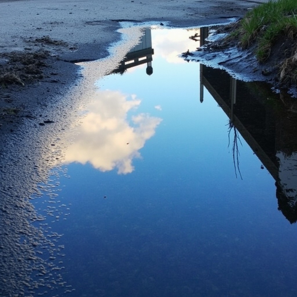 A Puddle Reflecting the Blue Sky