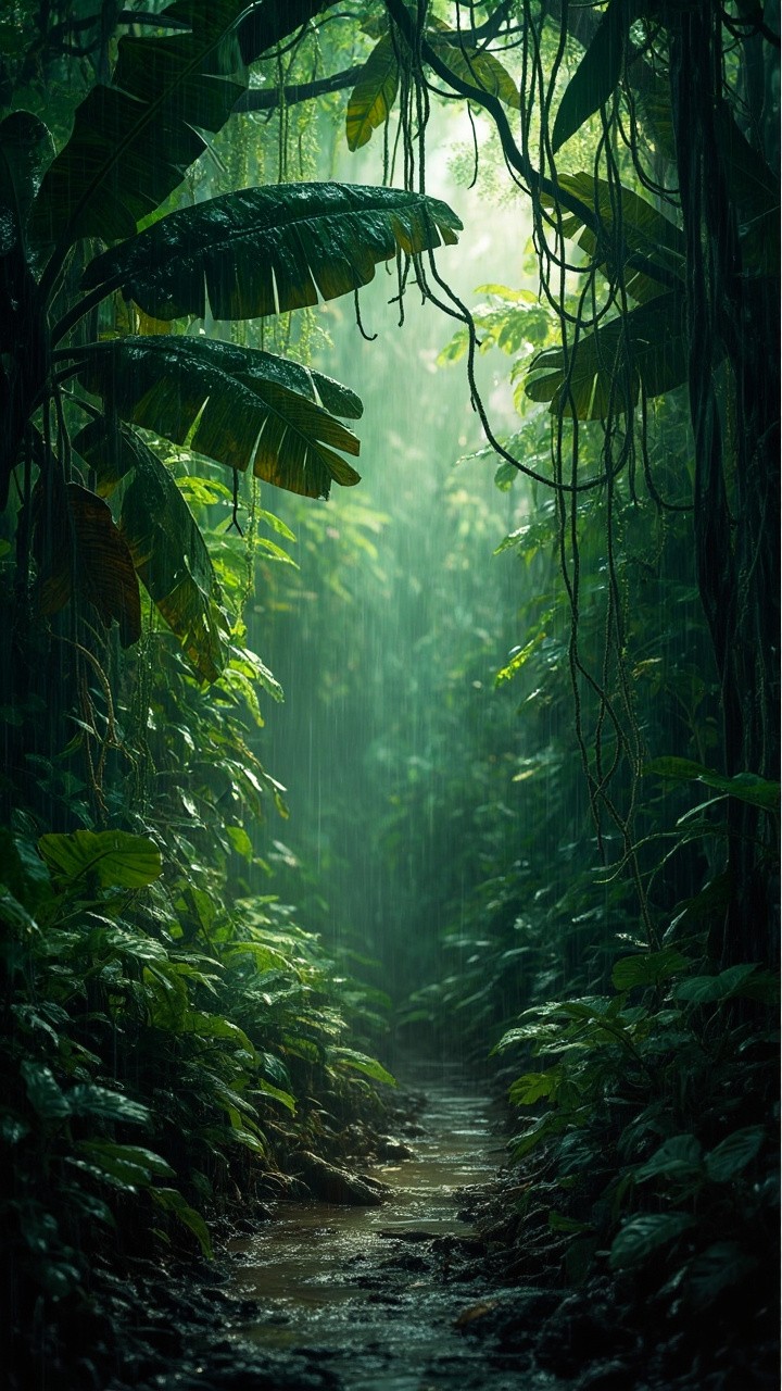 A Rainy Afternoon in the Overgrown Jungle Path