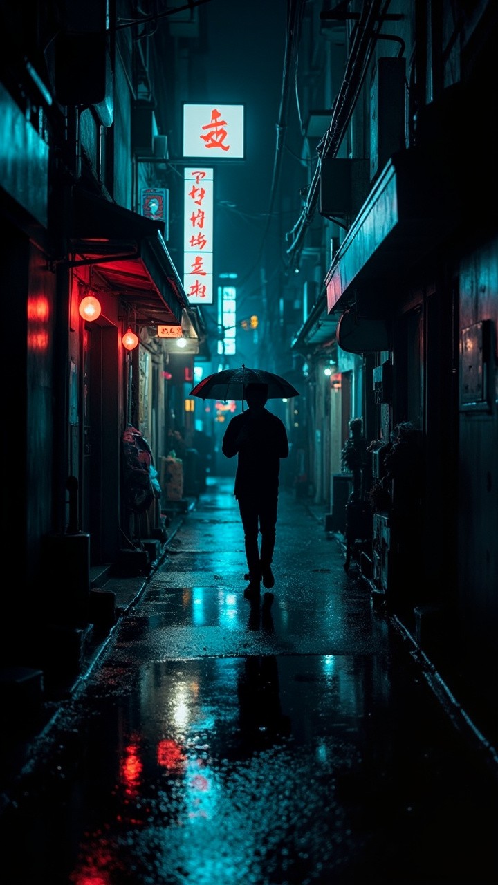 A Rainy Night in Tokyo's Neon-Lit Alleyway