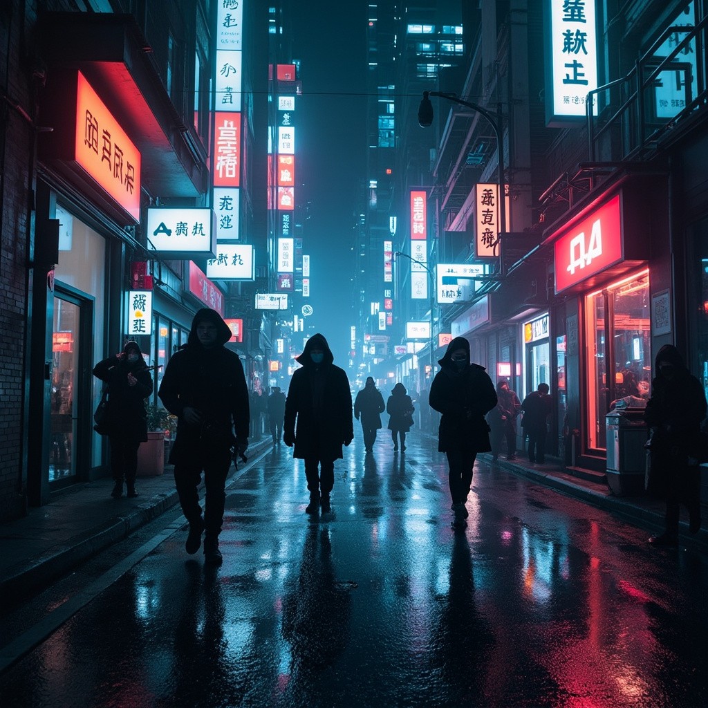 A Rainy Night on Futuristic Cyberpunk Street