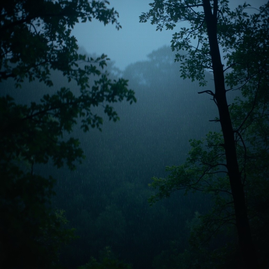 A Rainy Sunset in the Forest
