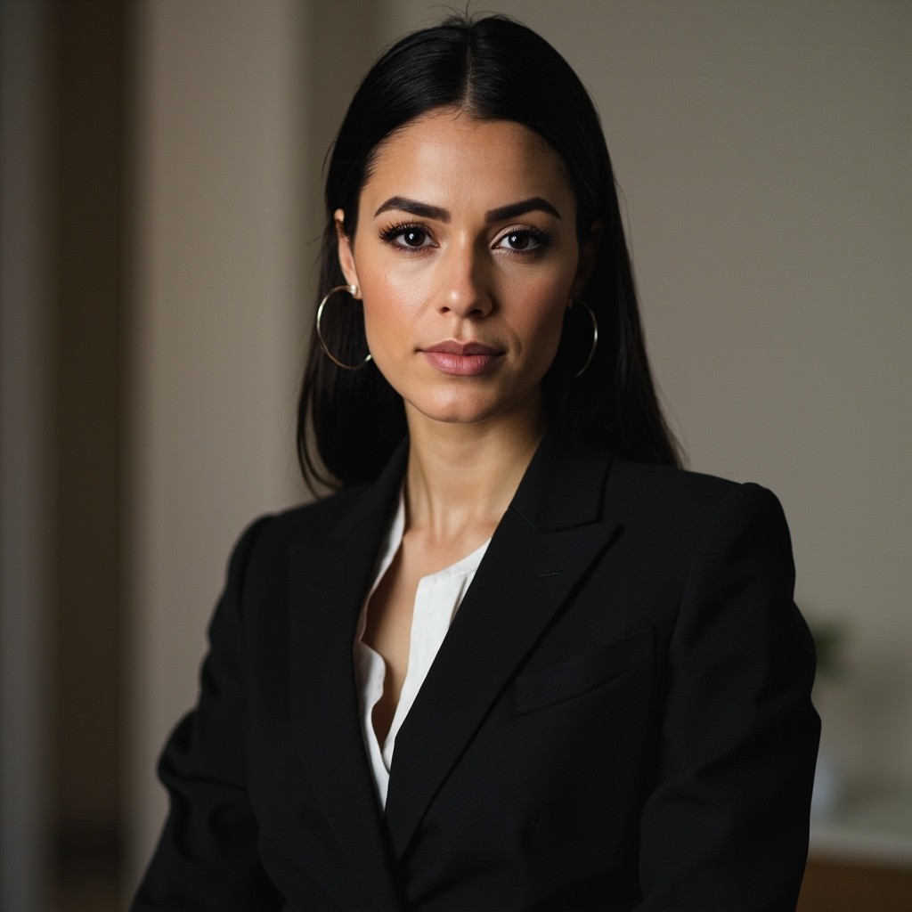 A Realistic Photo of a Woman Lawyer in Suit
