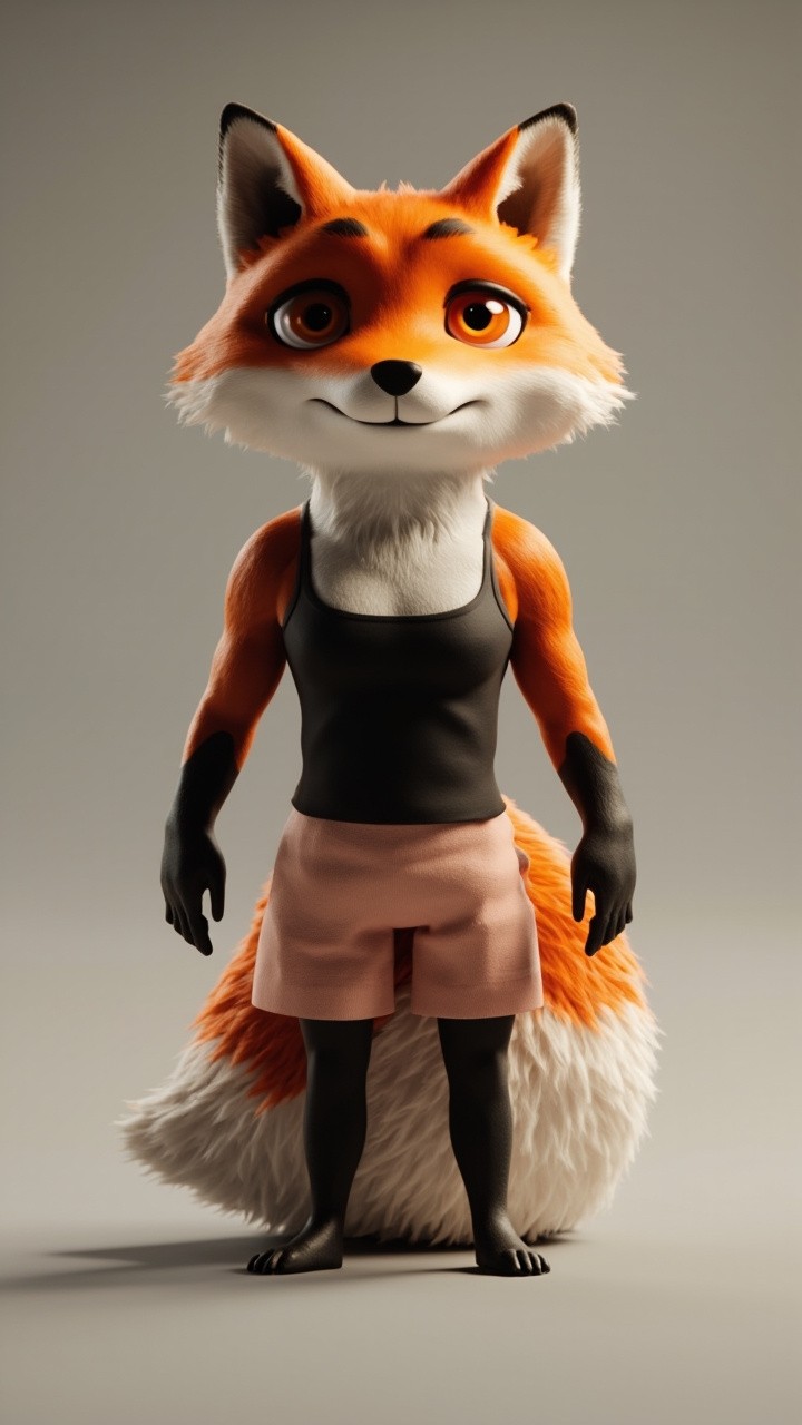A Realistic Red Fox Standing Upright in Clothing