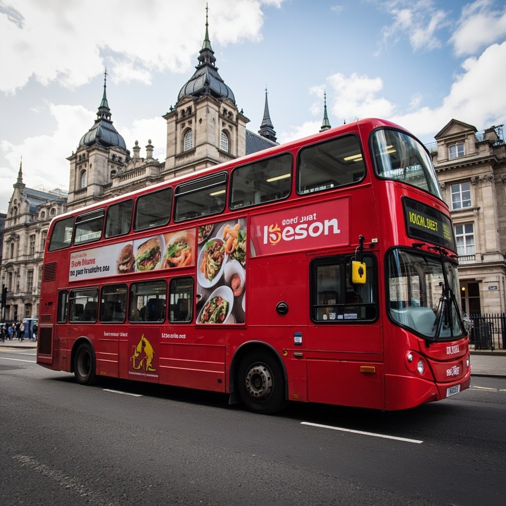 A Red Bus Advertising Healthy Eating Habits