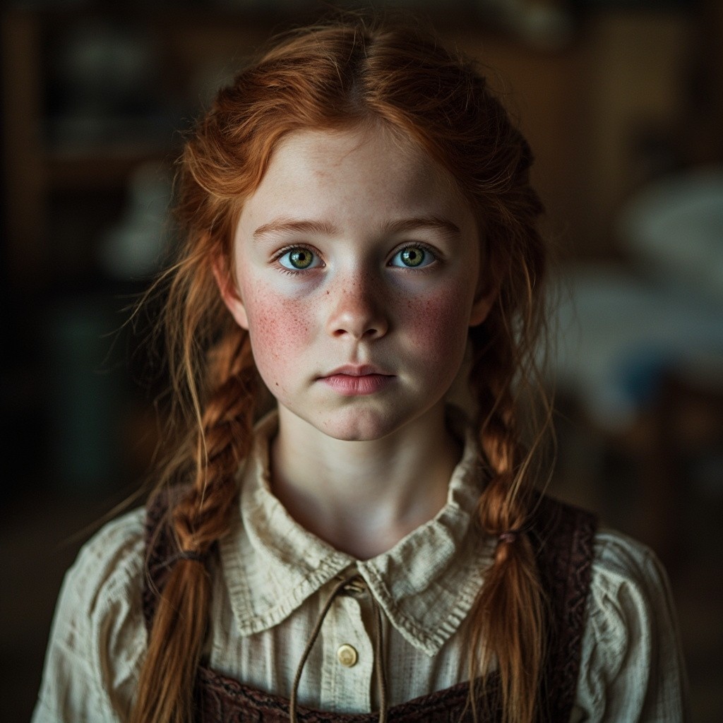 A Redheaded Teen in 1900s Farm Clothes