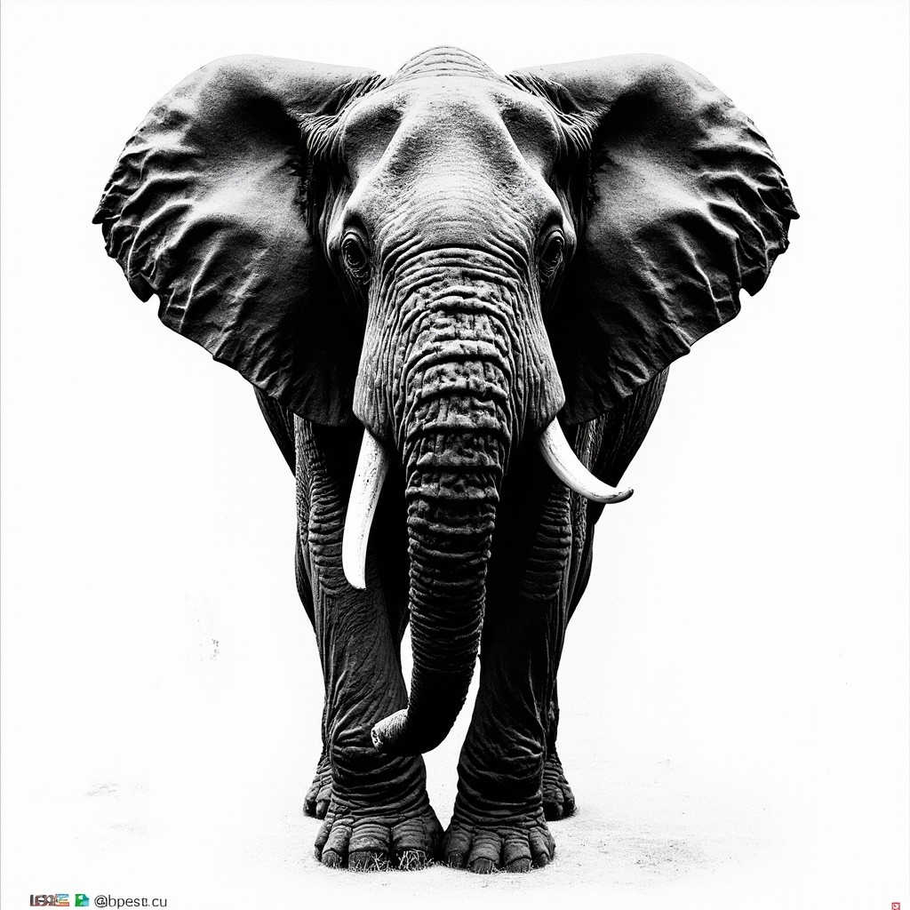 A Roaring Elephant in Black and White Stencil