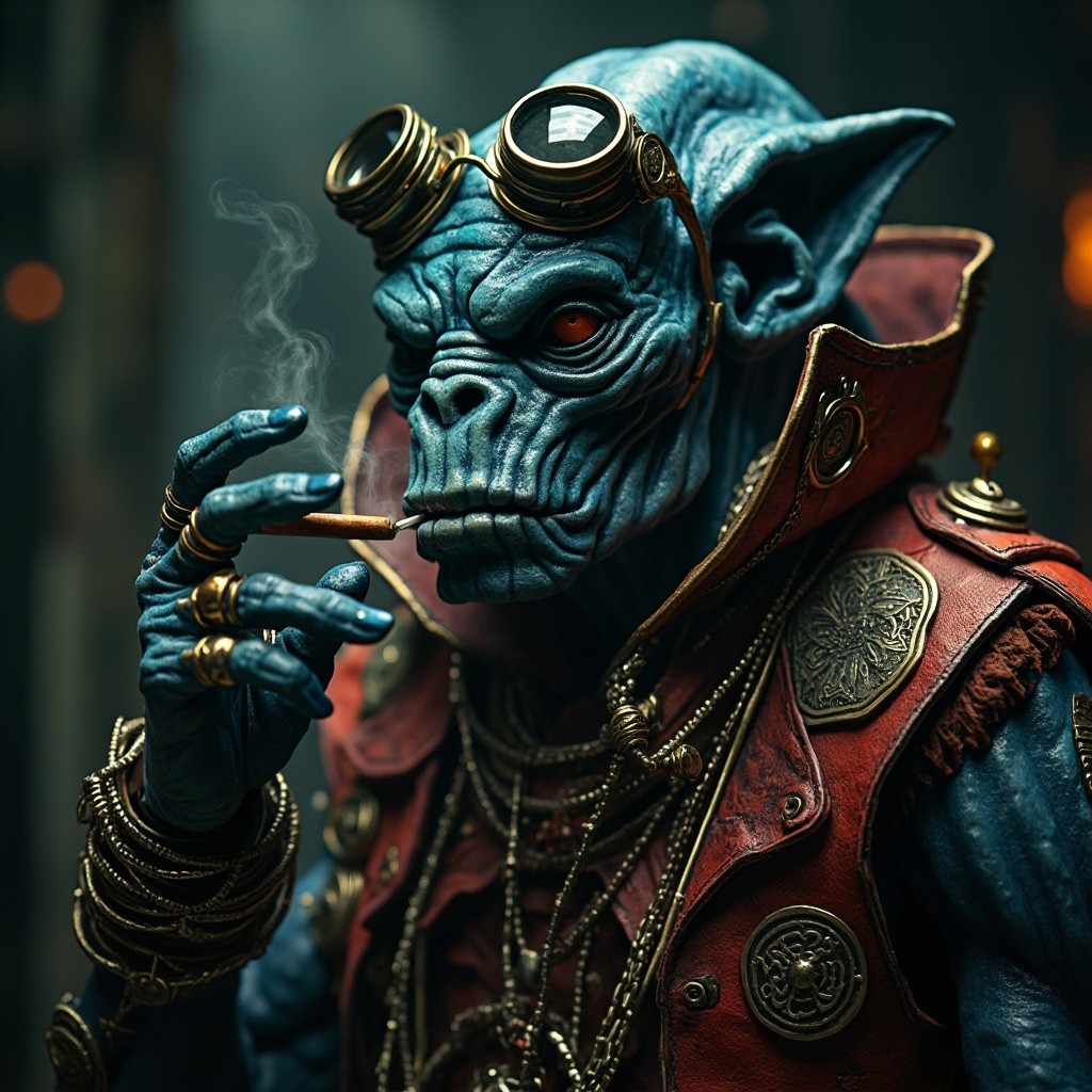 A Rogue Alien in Steampunk Attire in Dystopia