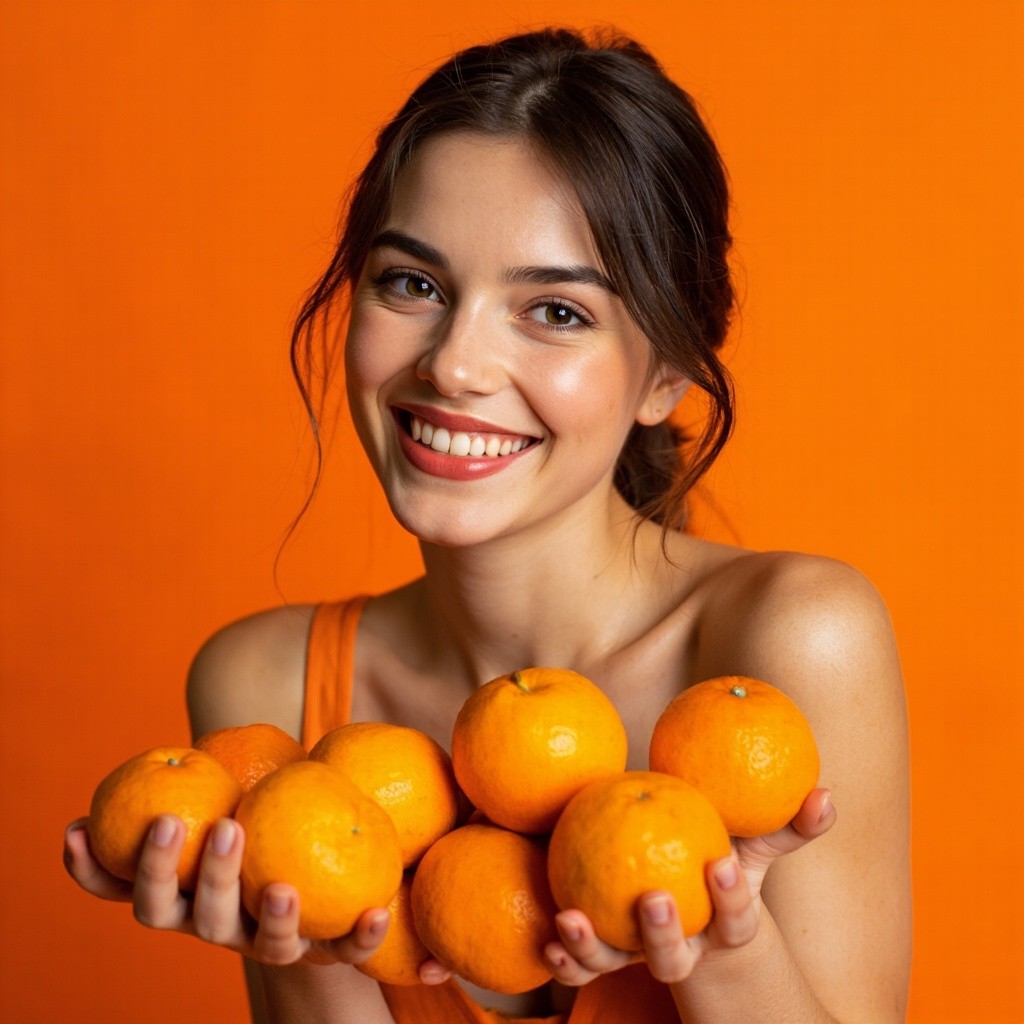 A Russian Model Holding Oranges, No Background