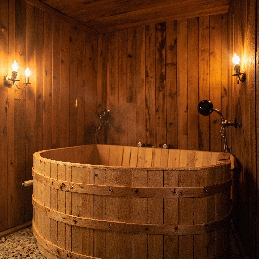 A Russian Wooden Tub in Steam Bath