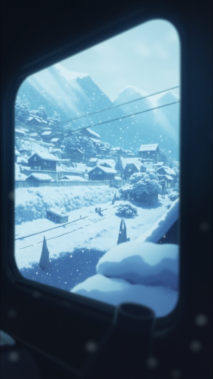 A Scenic Train Ride in Snowy Mountains
