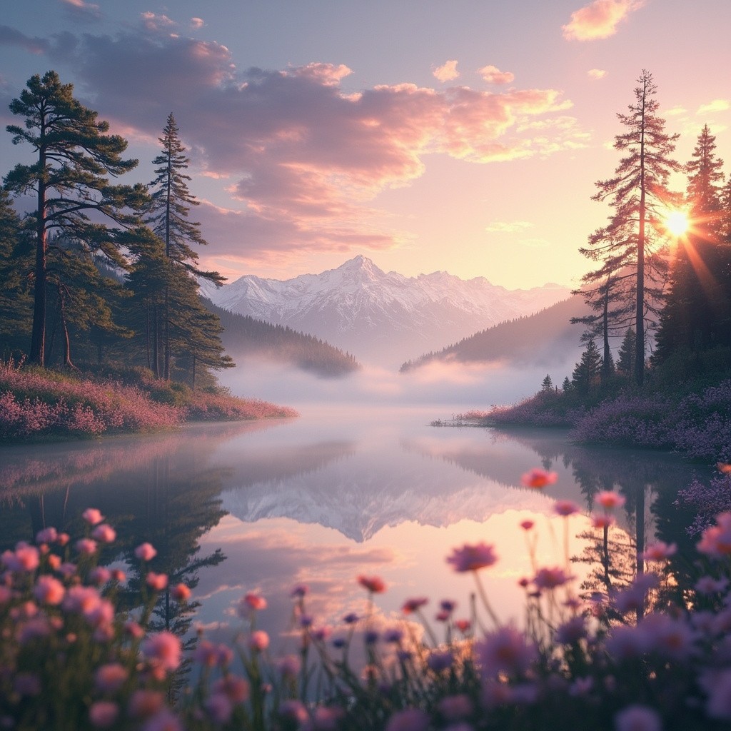 A Serene, Dreamlike Landscape at Golden Hour