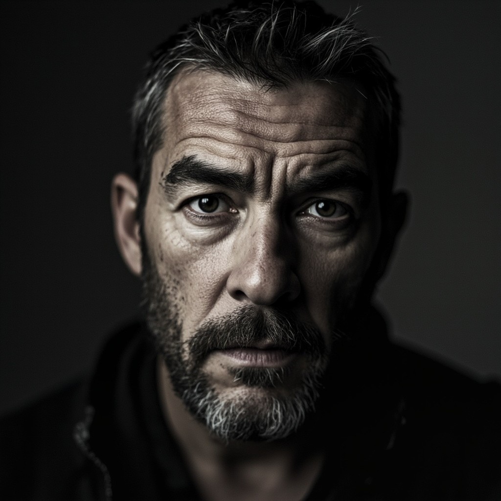 A Serious-Looking 35-Year-Old Man