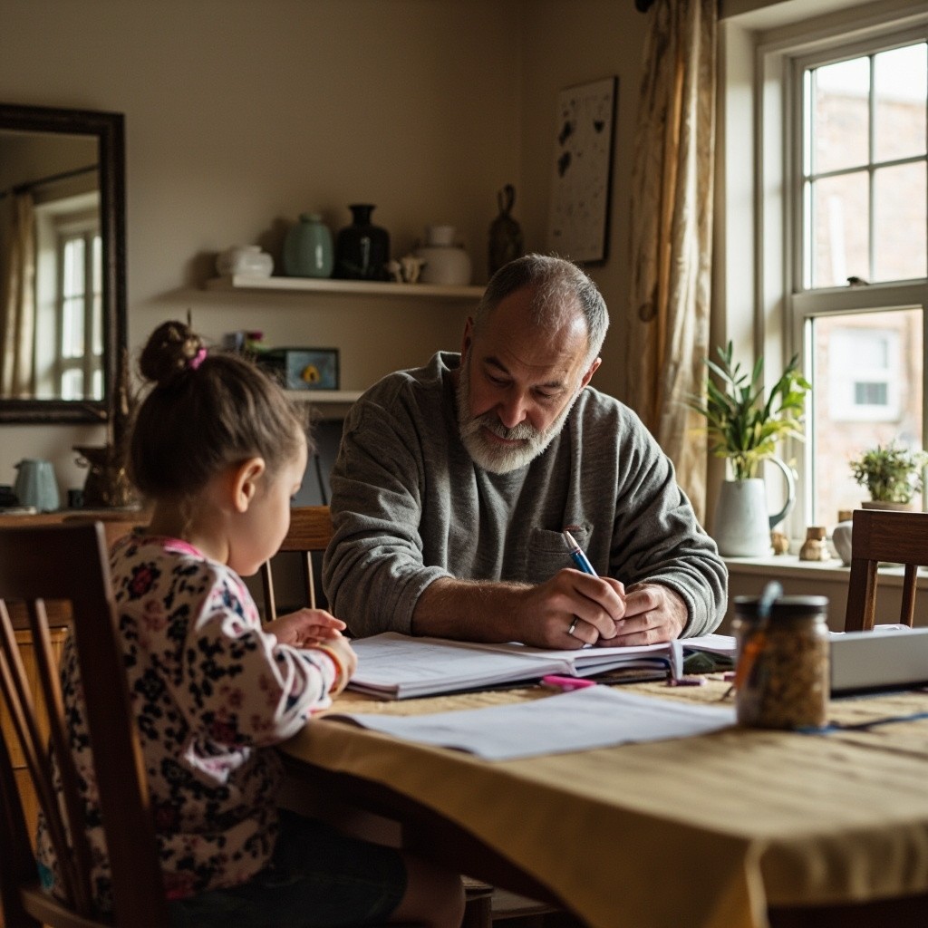 A Single Dad Assisting Daughter with Homework
