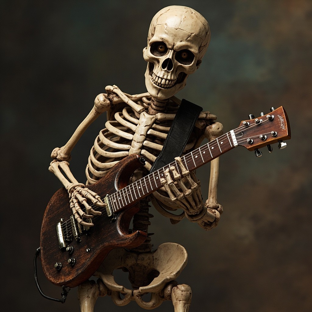 A Skeleton Playing Guitar in Rock Style