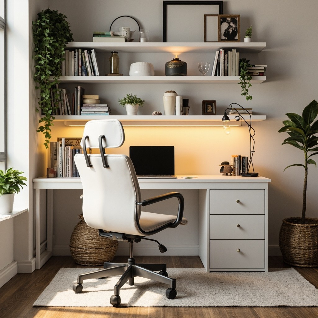 A Sleek Home Office with Warm Lighting