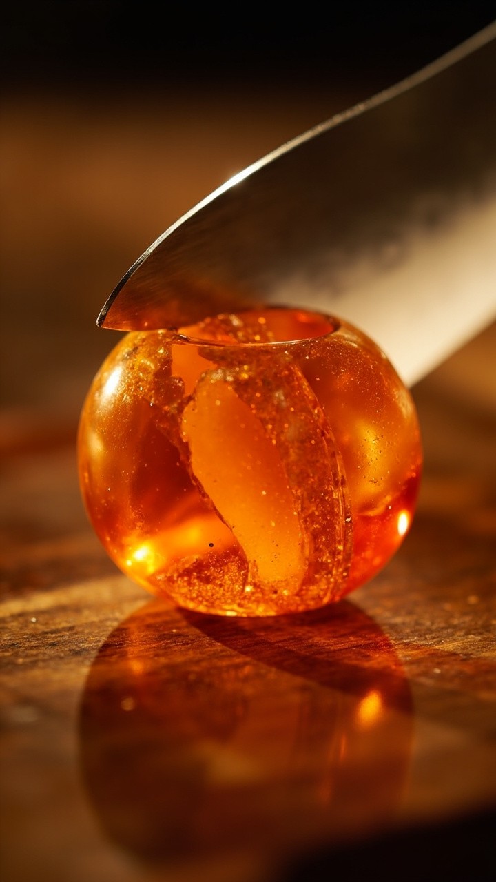 A Sliced Glass Orange on a Wooden Surface
