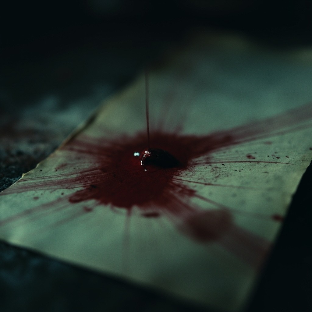 A Slow-Motion Blood Droplet Merging with Ink
