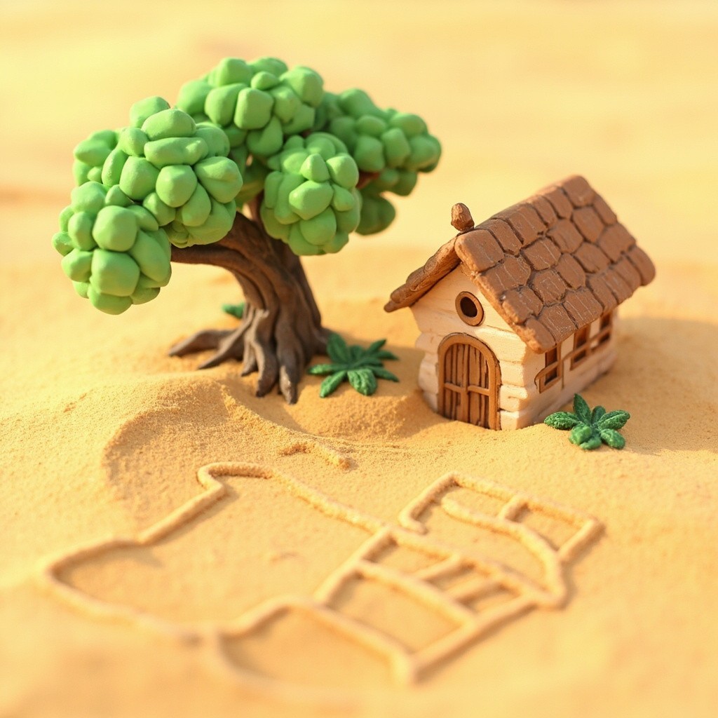 A Small 3D Indian Rural House and Tree