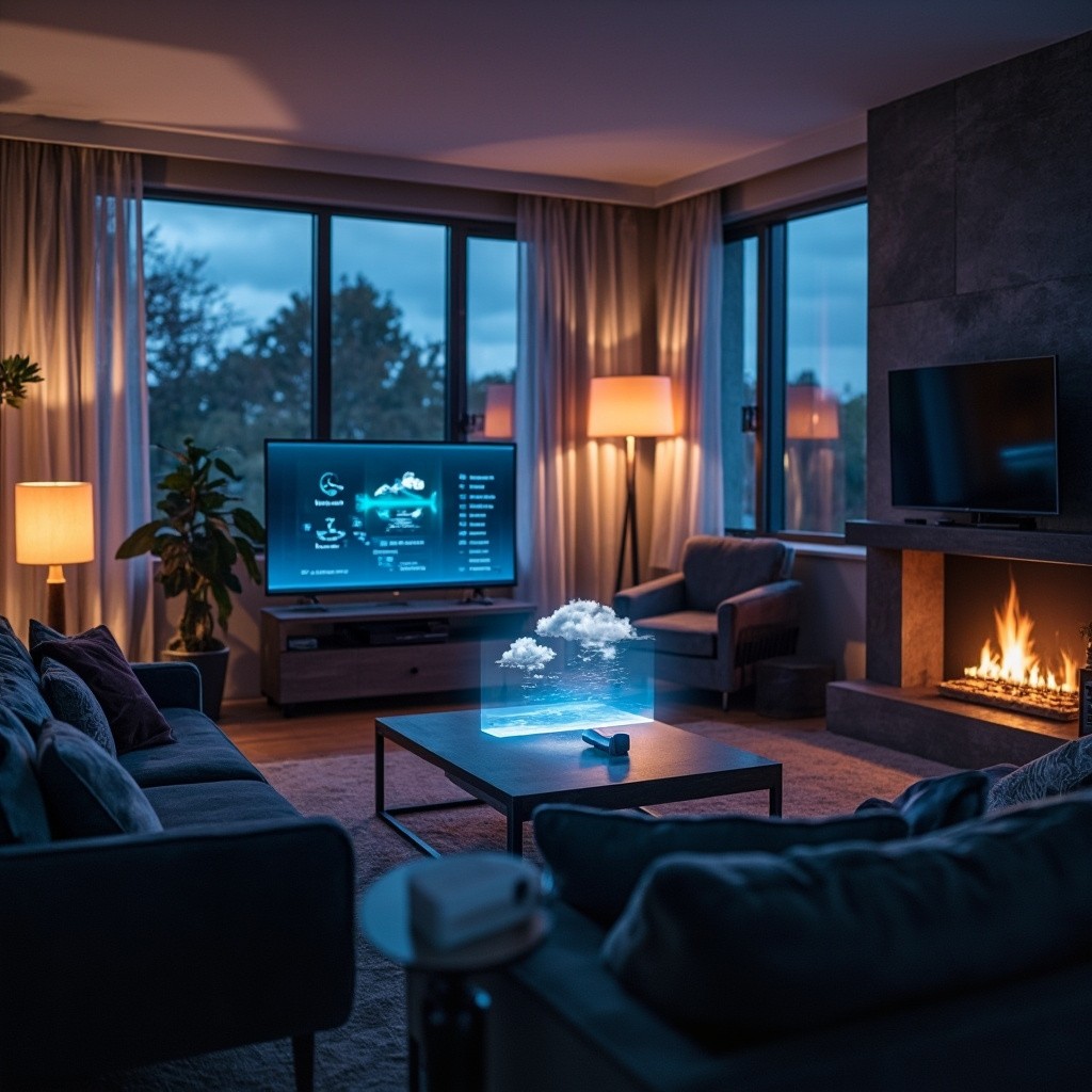 A Smart, Modern Living Room with Holographs
