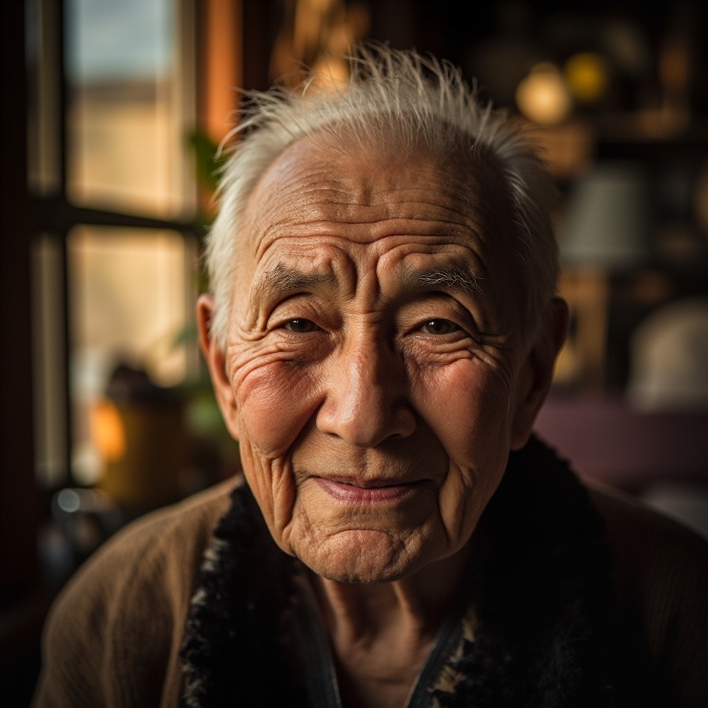 A Smiling Elderly Person in Cozy Home Setting