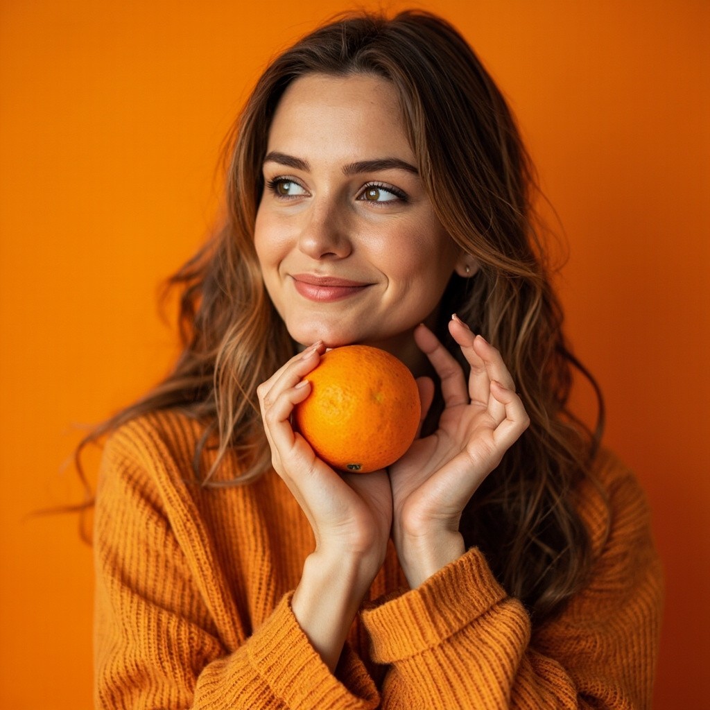 A Smiling Russian Model Holding an Orange