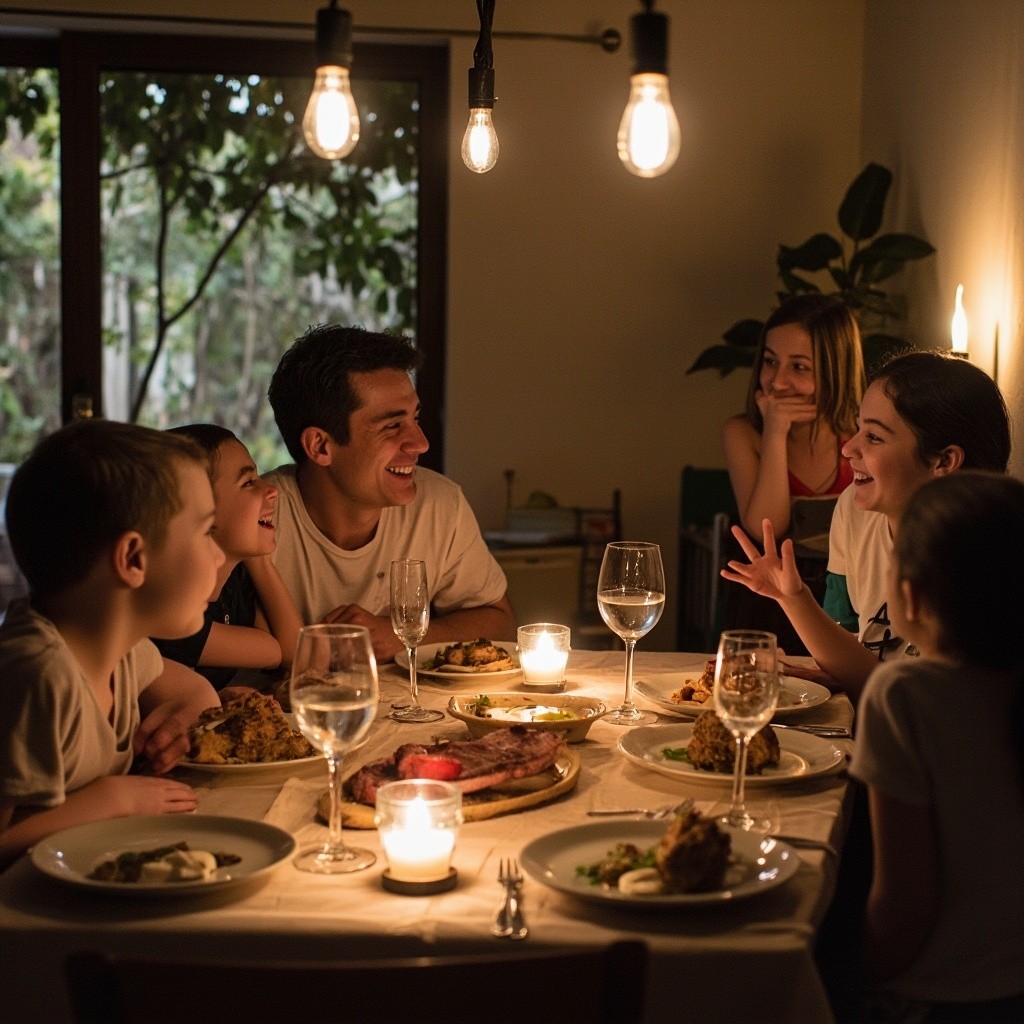 A Spanish Family Enjoying a Simple Dinner