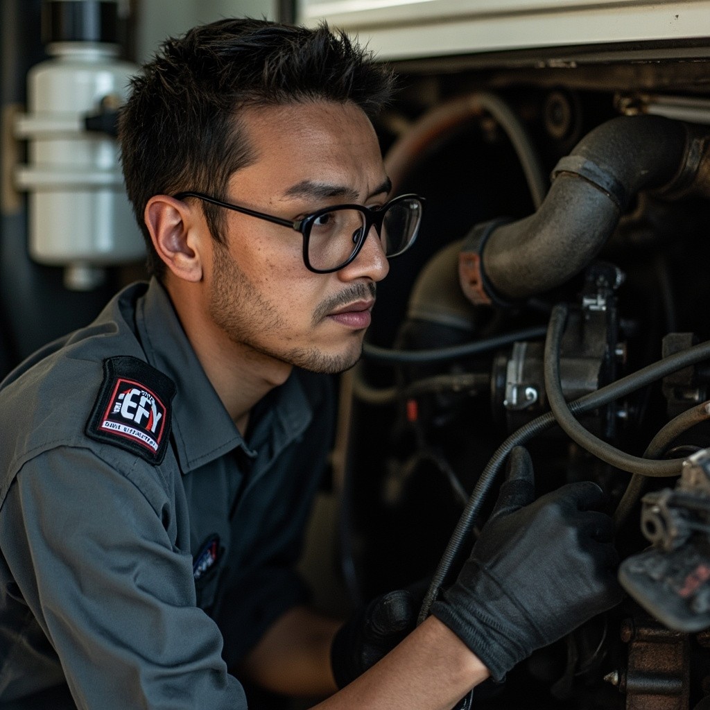 A Specialist Repairing Truck Engines
