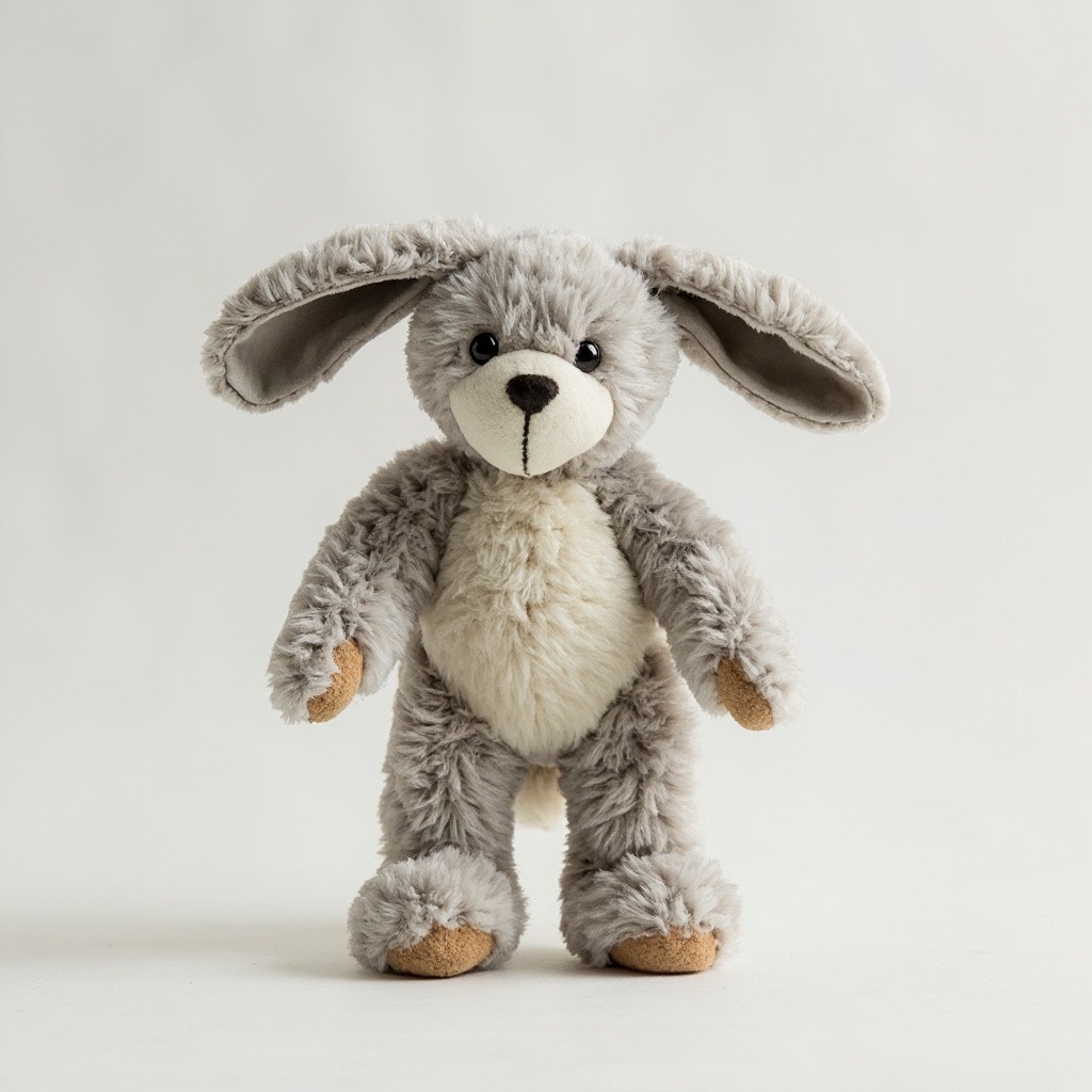 A Standing Grey Teddy Rabbit with Floppy Ears