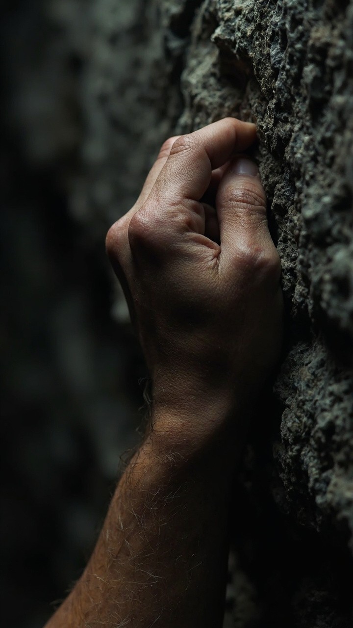 A Strong Hand Gripping Stone in Climbing Video