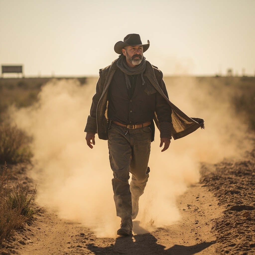 A Strong Man Walking Alone on a Dry Path