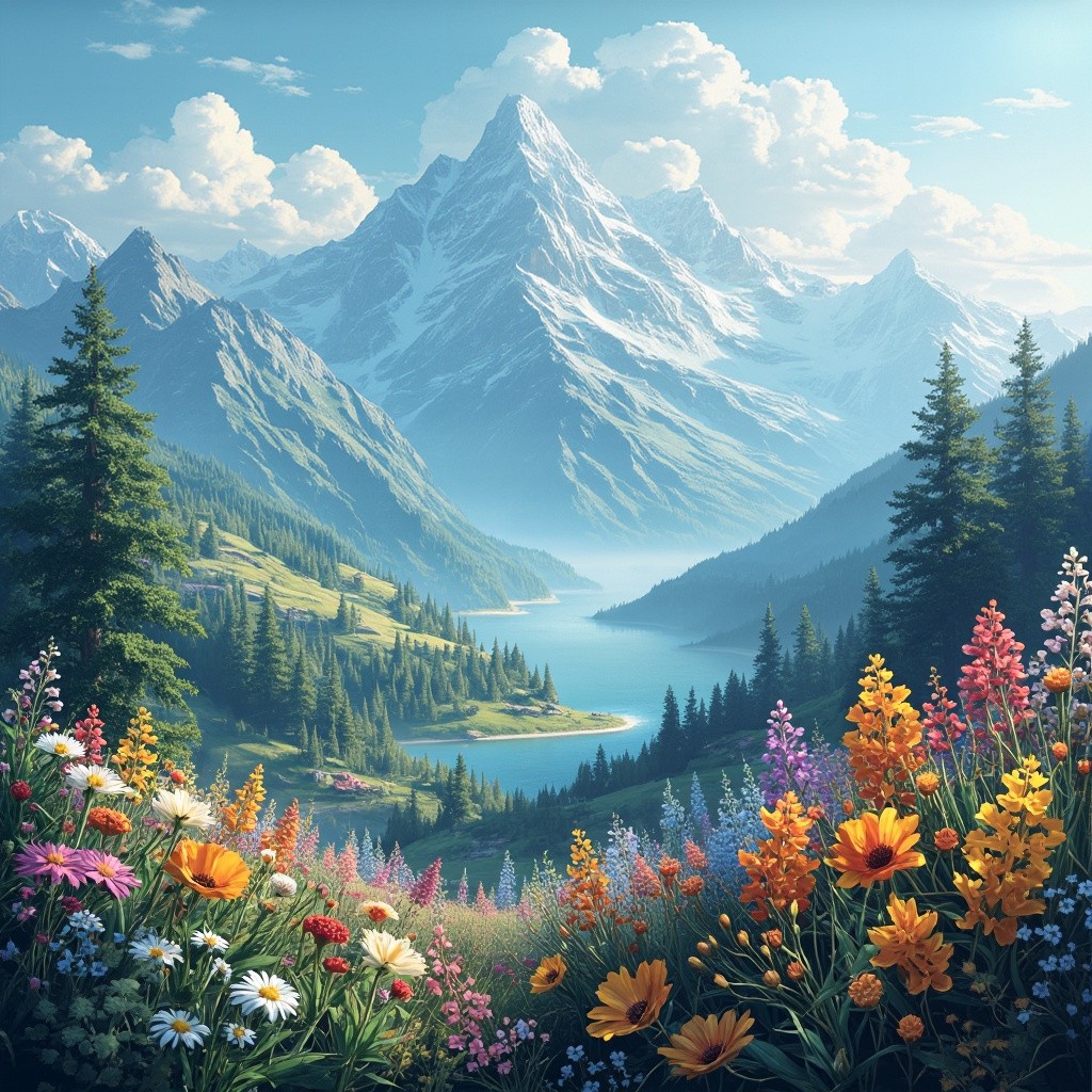 A Stunning Mountain View with Flowers