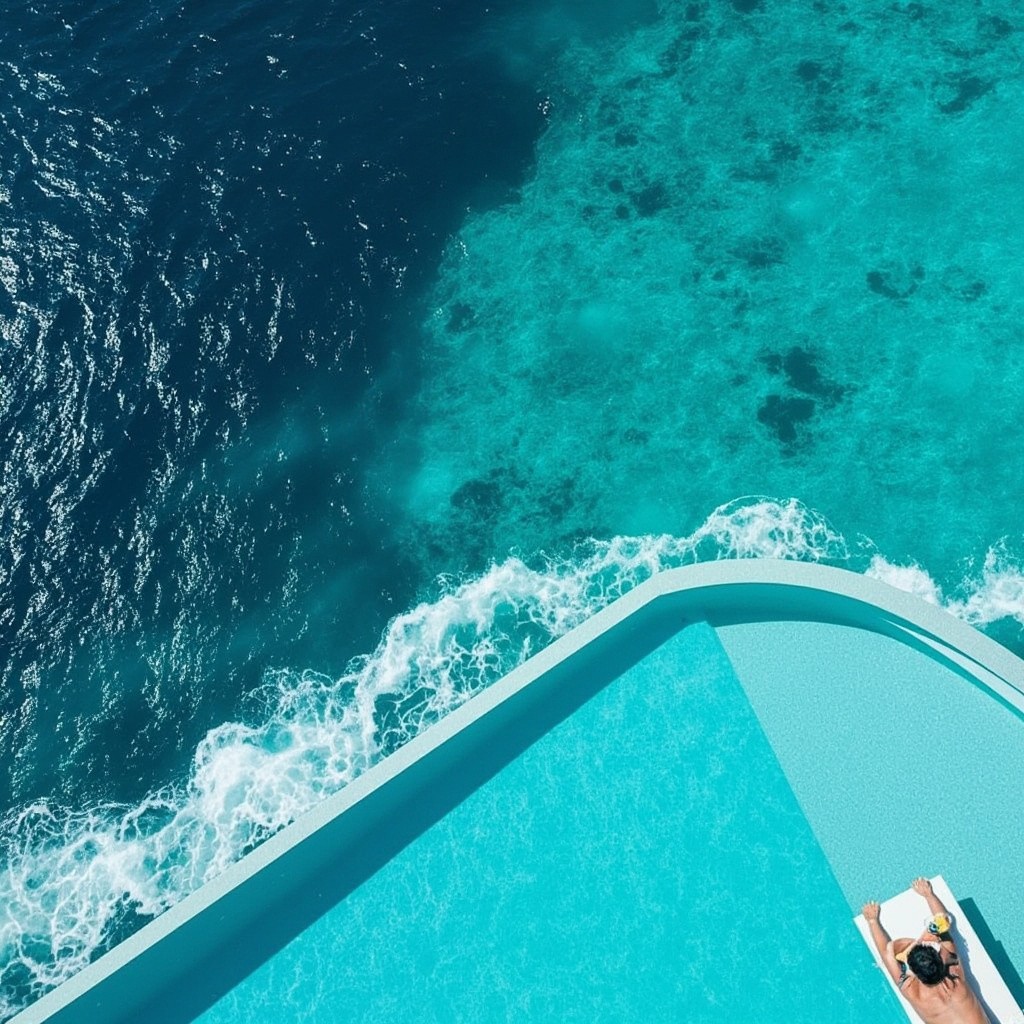 A Stunning Overhead View of Oceanfront Infinity Pool