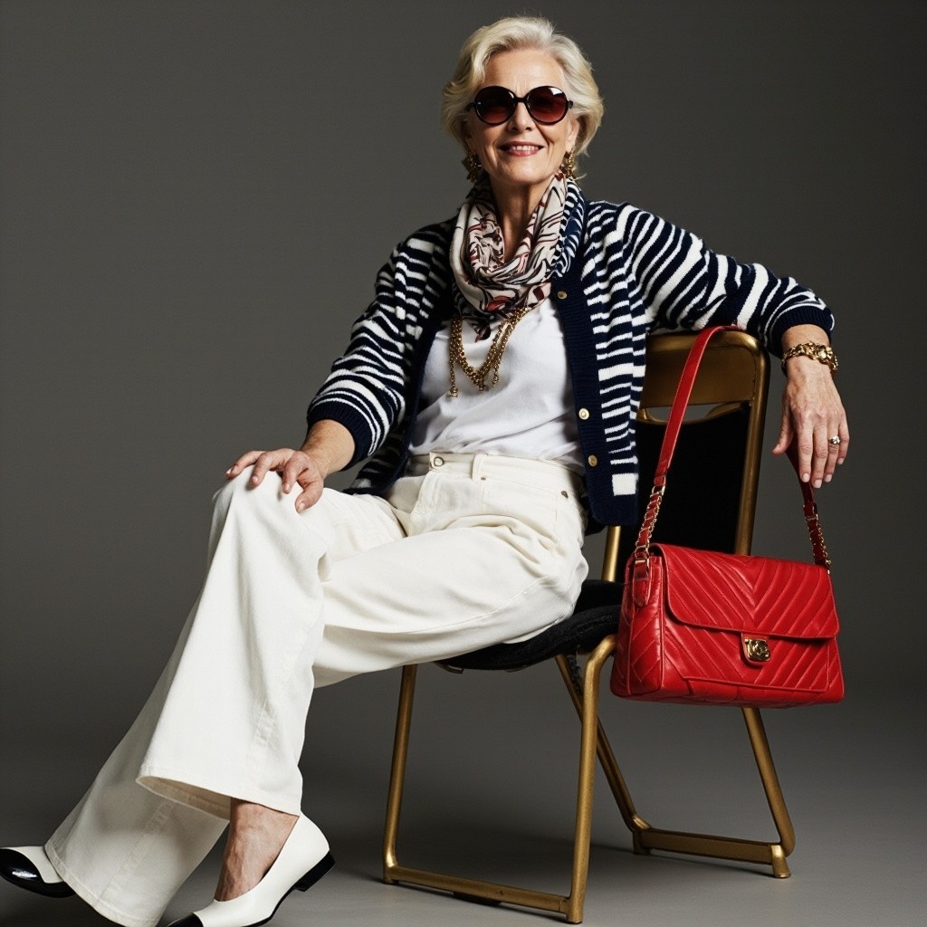 A Stylish Elderly Woman with Red Quilted Bag