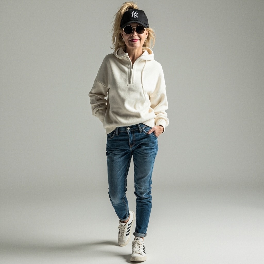 A Stylish Mid-aged Woman in a Yankees Cap